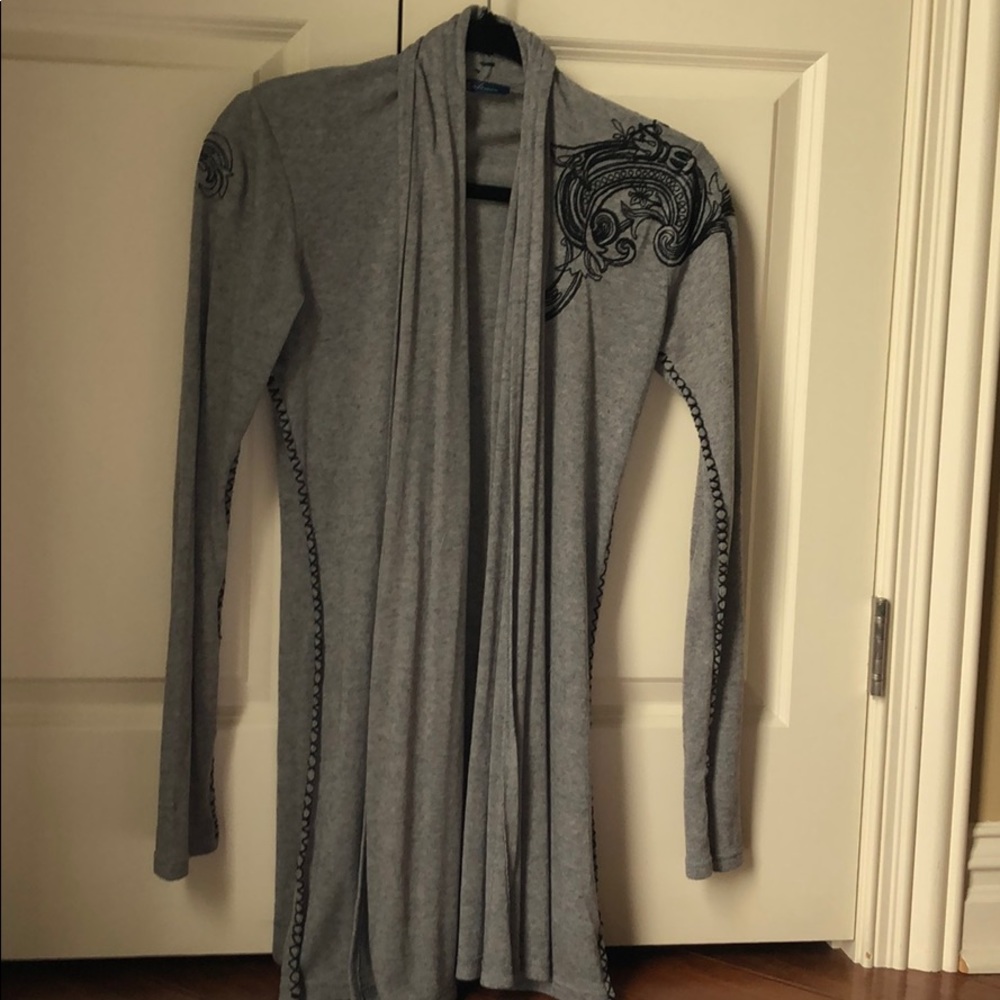 Long grey embroidered cardigan/duster size M